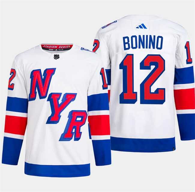 Mens New York Rangers #12 Nick Bonino White 2024 Stadium Series Stitched Jersey Dzhi->new york rangers->NHL Jersey